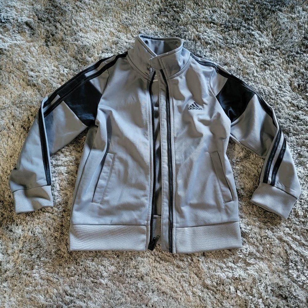 Adidas Boys Athletic Jacket Sweatshirt Grey Black Size 5